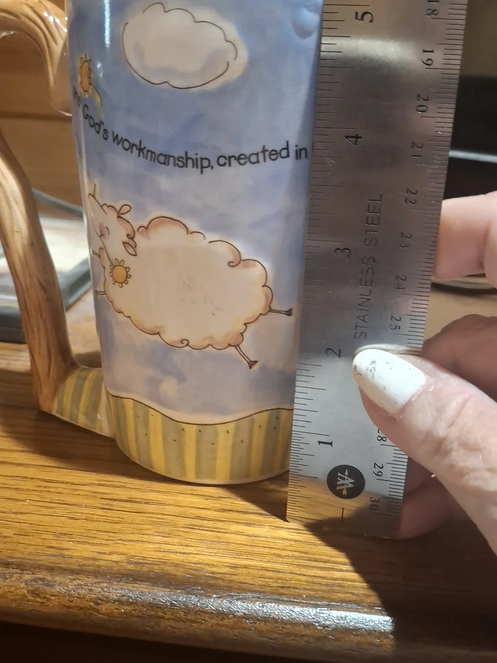 Whimsical Sheep Ceramic Mug in Light Blue and Cream With Scripture